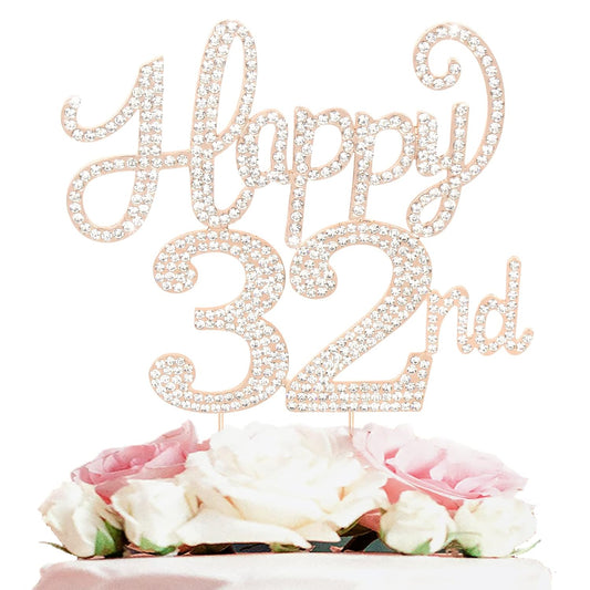 LASKYER Happy 32nd Birthday Decorations,32nd Birthday Gold Rhinestone Cake Topper - Cheers to 32 Years Old Bday Party Metal Sparkly Cake Centerpieces Sign.