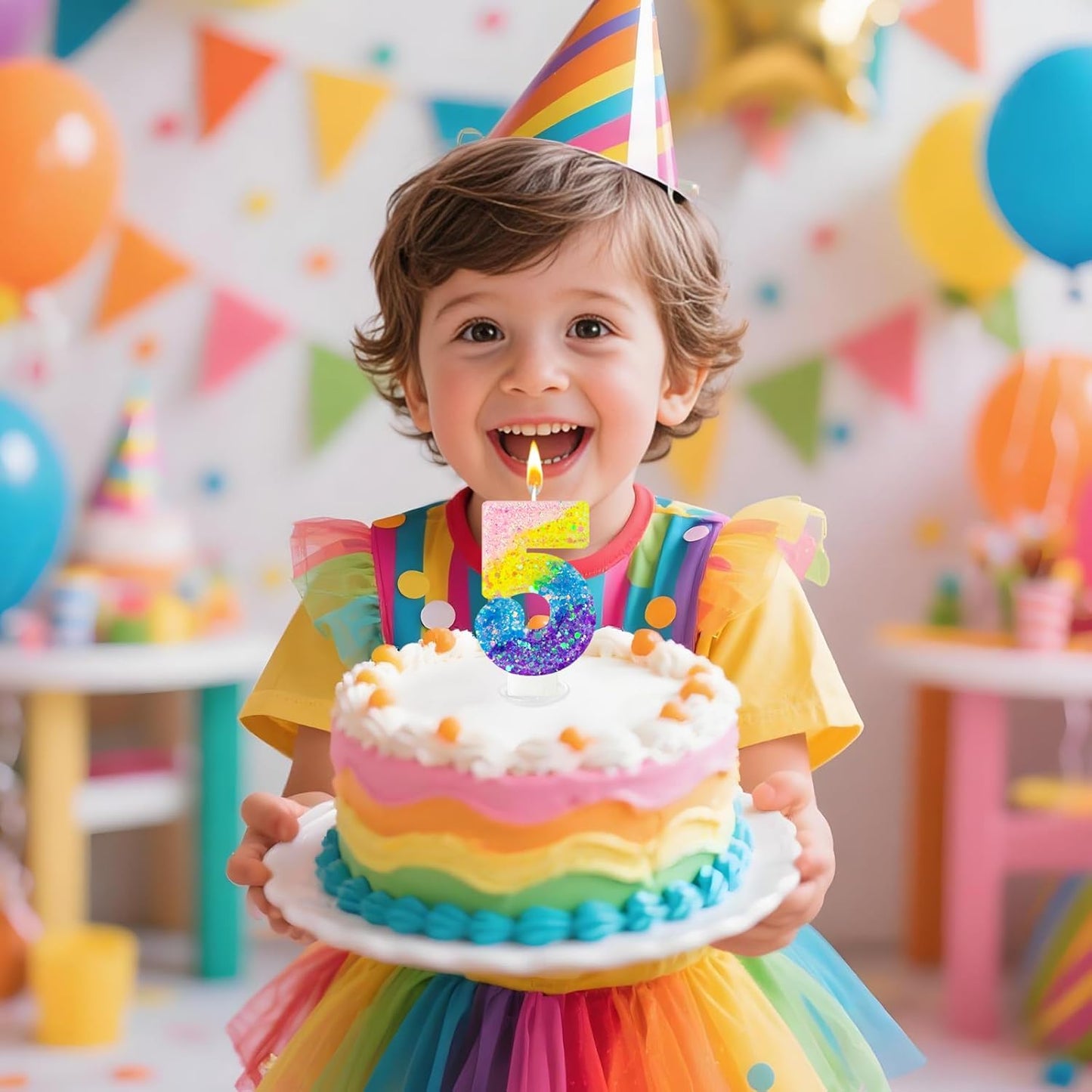 Birthday Candles Pastel Macaron Glitter 3D Rainbow Number Candles for Birthday Cake Girls Women Sweet Theme Birthday Wedding Anniversary Party Cake Decoration (Number 5)