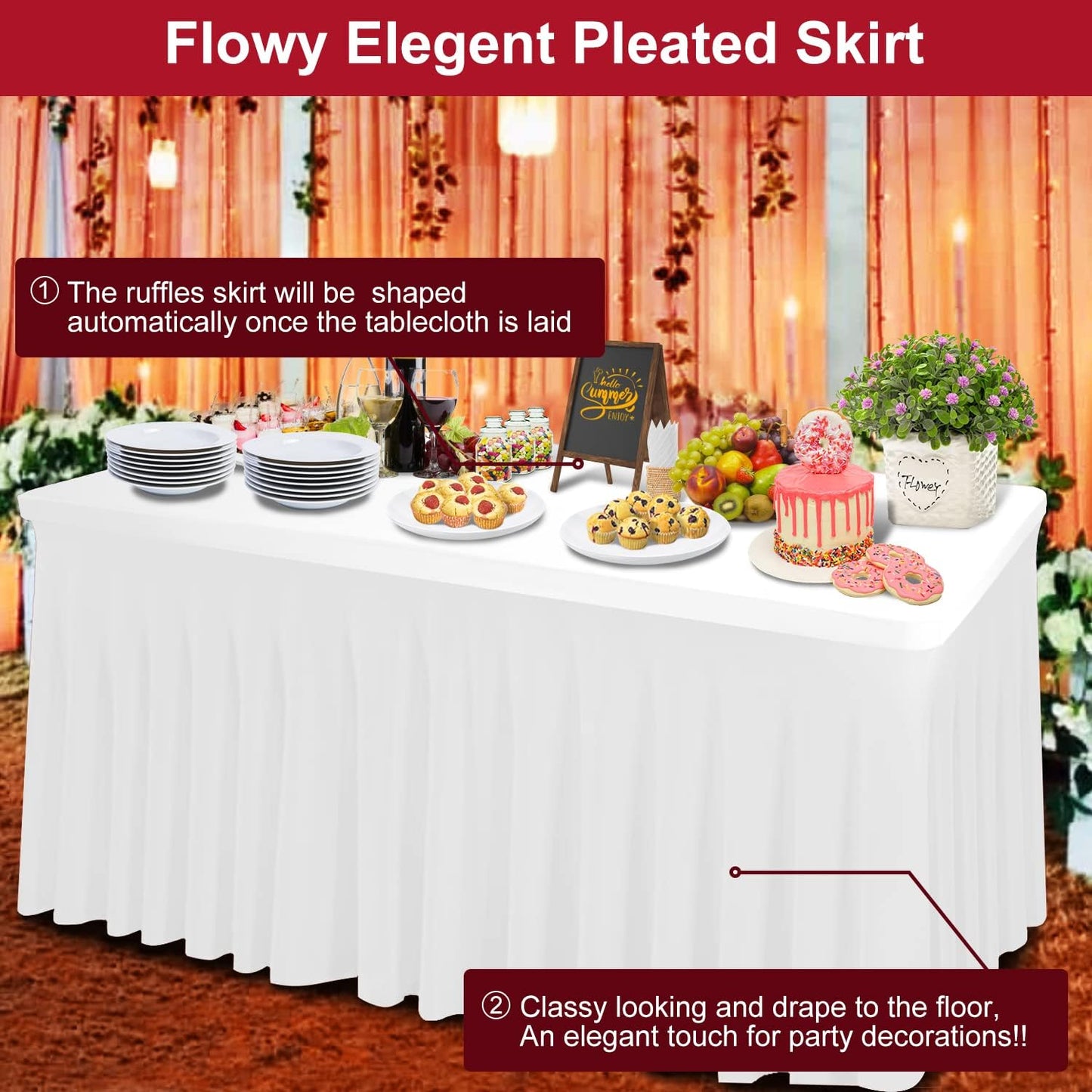 Thick Spandex Table Skirt and Cover 6ft, Rectangle Fitted Tablecloth with Pleated Skirt, Wrinkle Free Rectangular Table Cloth for Banquets and Vendor Event (White, 72"*30"*29")