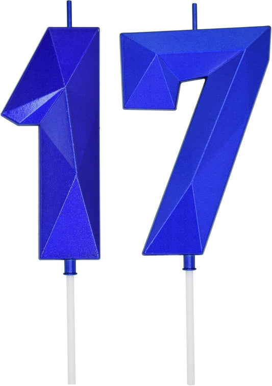 DERVENTA Large Birthday Candle Number 3D Blue 3.7 inch Party Celebration Anniversary Decoration Cake Topper 1 Piece (Number 17 Blue)