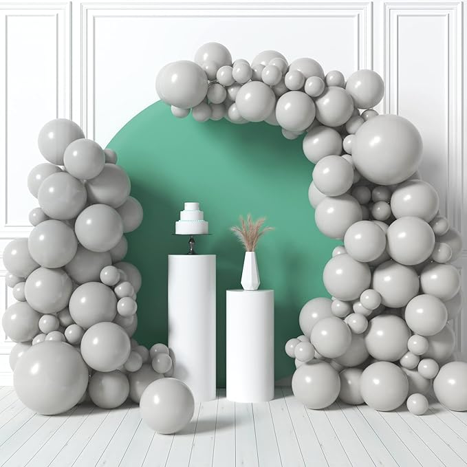 HOUSE OF PARTY Pastel Gray Balloons - Grey Balloon Garland, 5/12/18 Inch Grey Balloons Different Sizes Pack for Graduation Party, Wedding Décor, Birthday Party and Easter Decorations
