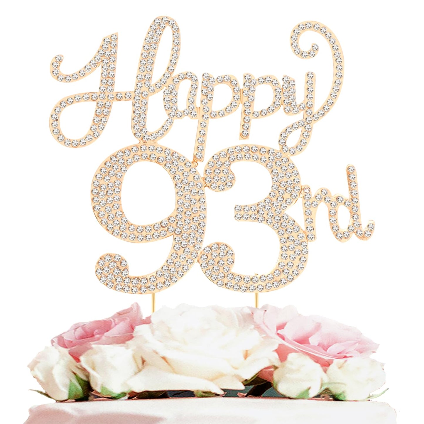 Happy 93rd Birthday Decorations,93rd Birthday Gold Rhinestone Cake Topper - Cheers to 93 Years Old Bday Party Metal Sparkly Cake Centerpieces Sign.