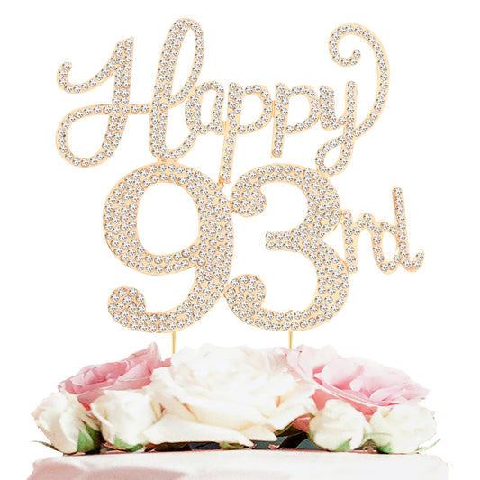 Happy 93rd Birthday Decorations,93rd Birthday Gold Rhinestone Cake Topper - Cheers to 93 Years Old Bday Party Metal Sparkly Cake Centerpieces Sign.