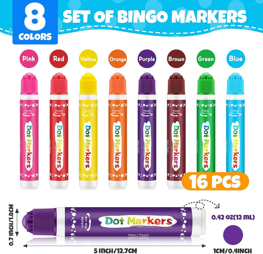 FUMILE 16PCS Dot Markers for Toddlers 1-3,2 Pack 8 Colors Bingo Daubers for kids,Non-Toxic and Washable Bingo Dot Markers for Art and Craft.Dot Paints for kids Drawing Coloring Supplies
