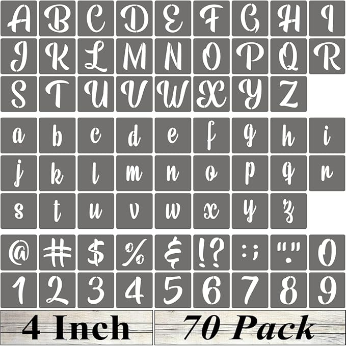 4 Inch Alphabet Letter Stencils - 70 Pack Letter Number Stencil Templates with Signs for Painting on Wood, Reusable Calligraphy Letters and Numbers Stencils for Chalkboard Fabric Wood Signs