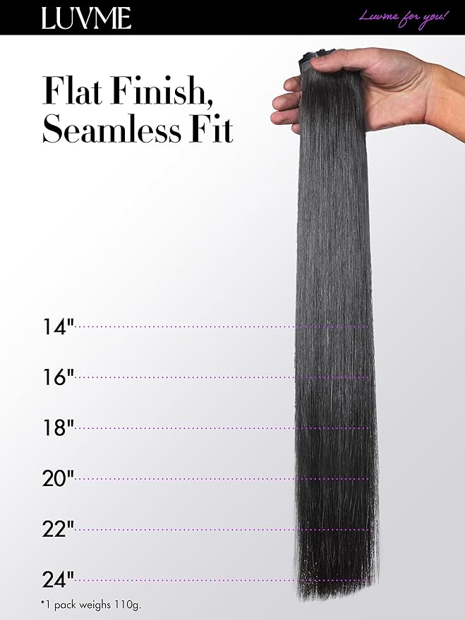 LUVME Silky Straight Seamless Clip in Hair Extensions 110g, 16 Inch Natural Black, 100% Real Remy Human Hair, Soft Full Volume, Easy Clip Ins for Daily Wear, Work, Parties & Weddings