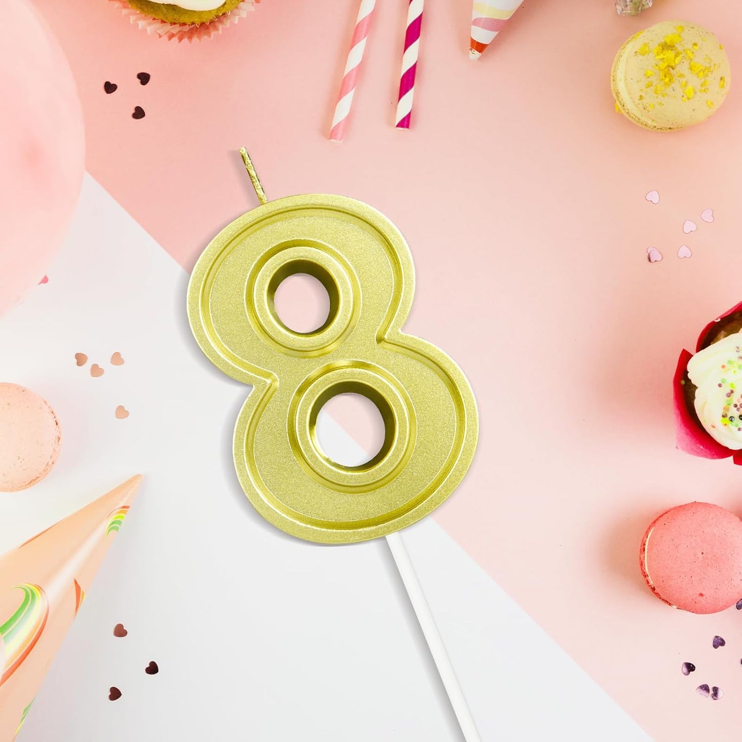 BEAN LIEVE Gold Birthday Candles Number 8, Gold Number Candles, Cake Number Candles for Birthday Parties and Wedding Anniversary Celebrations