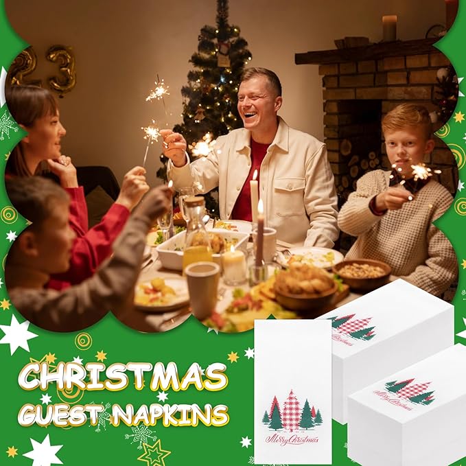 Supernal 100pcs Christmas Disposable Paper Napkins, Linen Like Holiday Napkins Design by Red and Green Xmas Tree, Christmas Guests Napkins Hand Towels for Kitchen Bathroom Parties Dinners