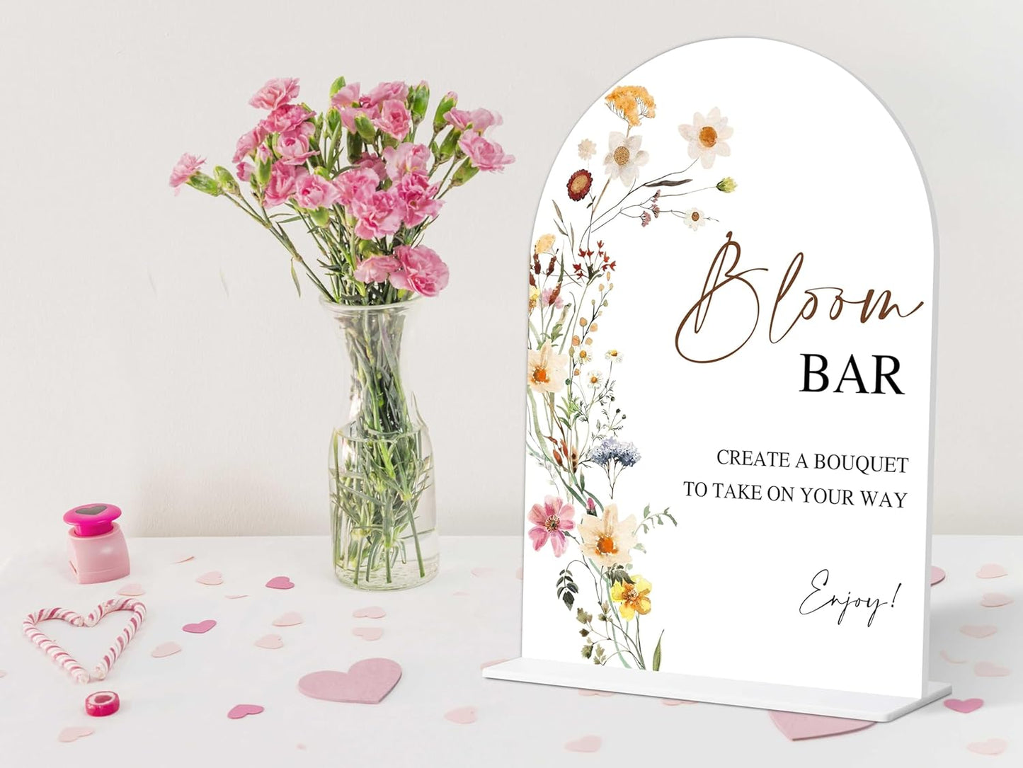 Bloom Bar Sign, Flower Style Bridal Shower Sign for Wedding, Engagement, Bridal Shower and Reception, Bridal Shower Decorations, Wedding Shower Favors, 6X8 Inch Acrylic Arch Sign with Stand,1