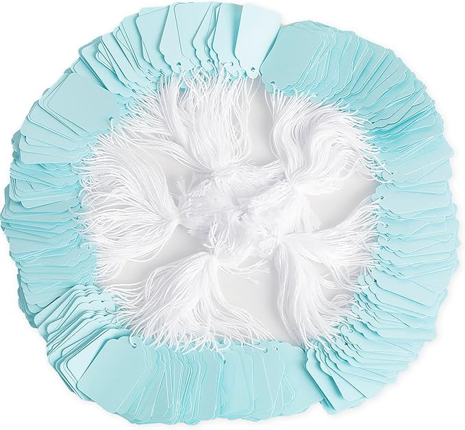Price Tags with String Attached, 500 PCS Marking Tags for Crafts, Clothing and Gift Wrap (1.88"x1.18",Pale Blue)