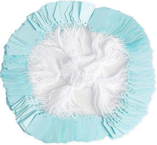 Price Tags with String Attached, 500 PCS Marking Tags for Crafts, Clothing and Gift Wrap (1.88"x1.18",Pale Blue)