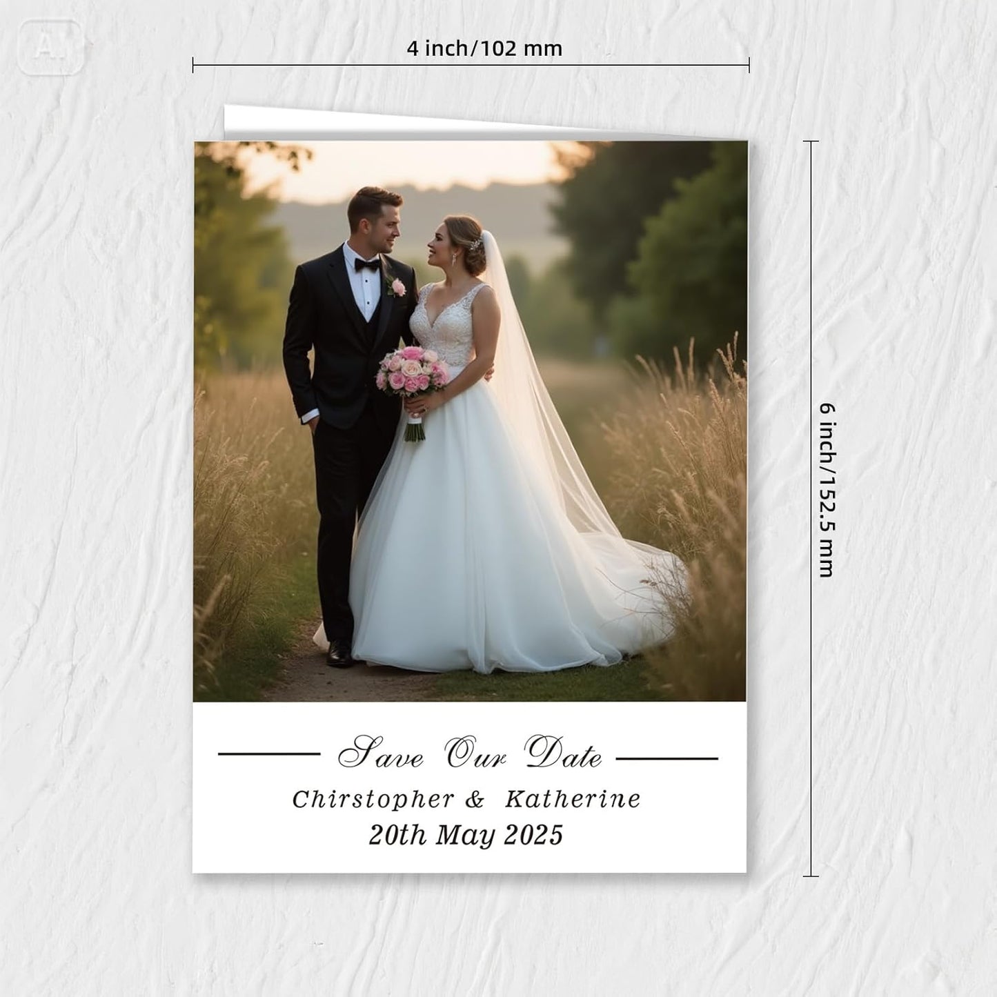 Personalized Save the Date Invitation Card with Photo 4x6inch 350GSM Papers and Envelopes, Custom Thank You card for Weddings, Birthdays and Parties, 50pcs or more (Vertical with 1 Photo)