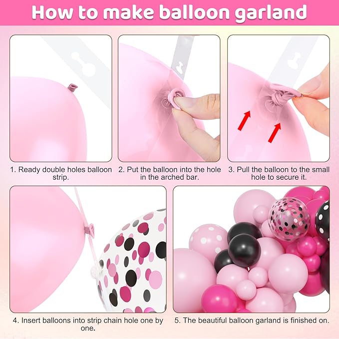 Amandir 153pcs Pink Black Balloon Garland Arch Kit, Different Sizes 18 12 10 5 inch Pink Black Latex Dot Confetti Balloons for Girl Cartoon Mouse Birthday Party Decoration