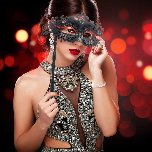 Coddsmz Masquerade Mask with Stick Venetian Mask Mardi Gras Decorations for Womens Halloween Costume Mask