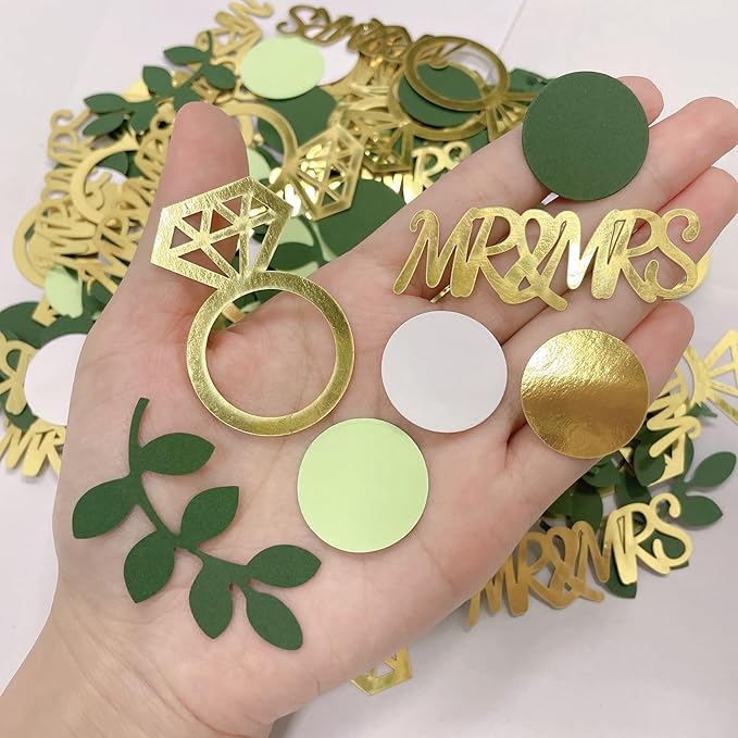 280PCS Greenery Bridal Shower Table Confetti Decorations, Sage Green MR&MRS Diamond Ring Confetti Decor for Wedding Engagement Bachelorette Bride to Be Party