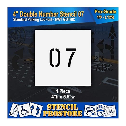 Pavement, Curb, and WheelStop Stencils - 4 inch Double Number Stencil - (07) - 4" x 5.5" x 1/8" (128 mil) - Pro-Grade