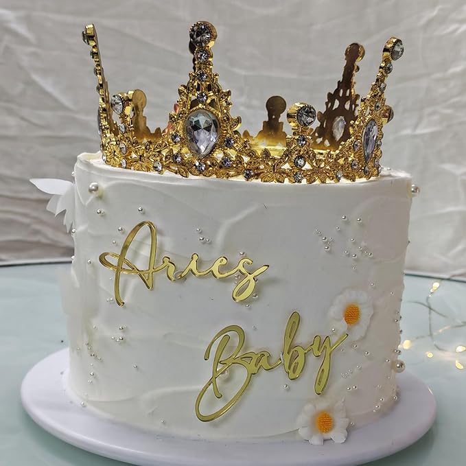 Gold Cake Topper with Aries Zodiac Sign,Acrylic Baby Text Decoration Aries Season/12 Zodiac Constellation Theme Birthday Zodiac Cake Decor,March/April Birthday Cake Decorations for Girl/Boy