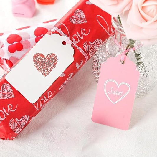 SallyFashion 200PCS Valentines Tags, 2x4 inch Gift Tags with String Attached Heart Hole Punch for Gifts Arts and Crafts Valentines Wedding Birthday