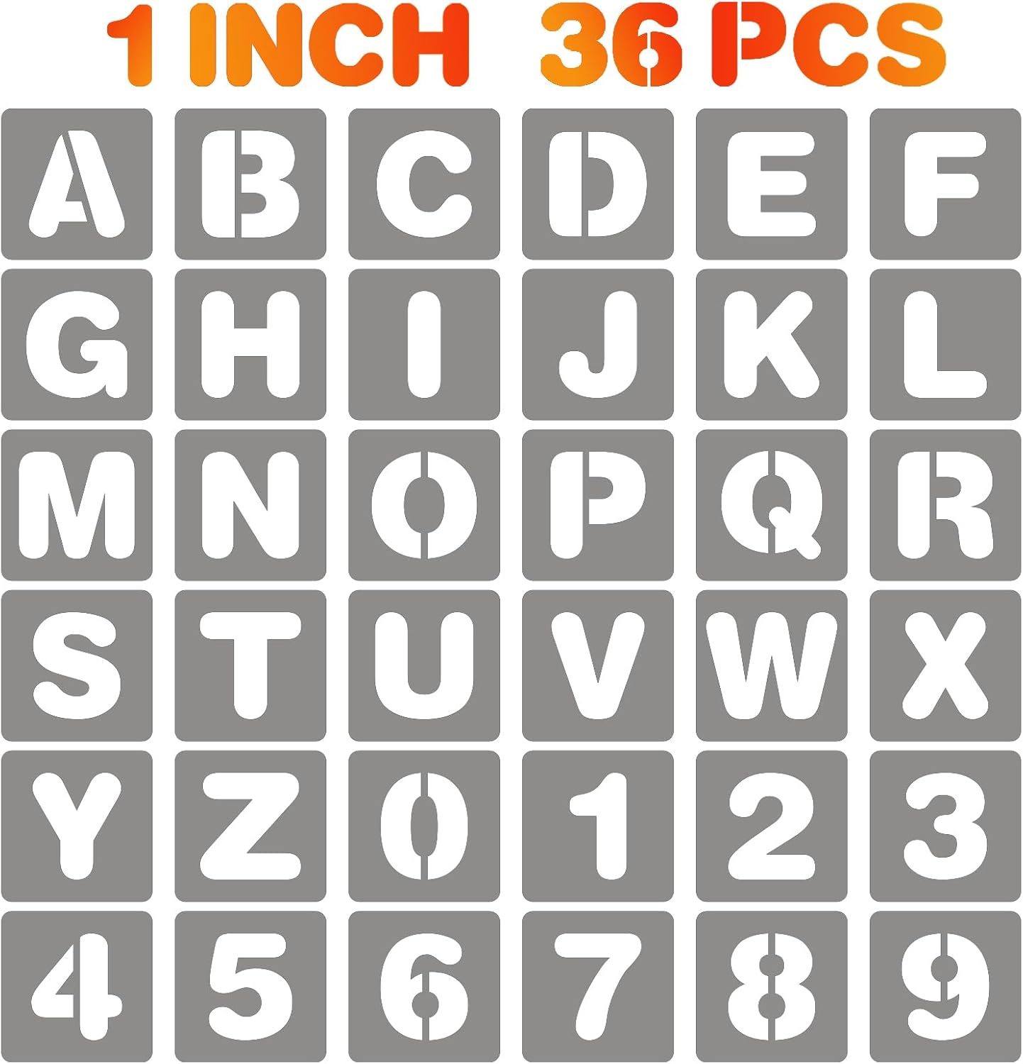 BAMIDELE 1 Inch Letter and Number Stencils, 36 Pcs Reusable Plastic Alphabet Spray Paint Stencils for Painting on Wood, Wall, Fabric, Rock, Chalkboard, Door Porch, Signage, DIY Craft Decoration
