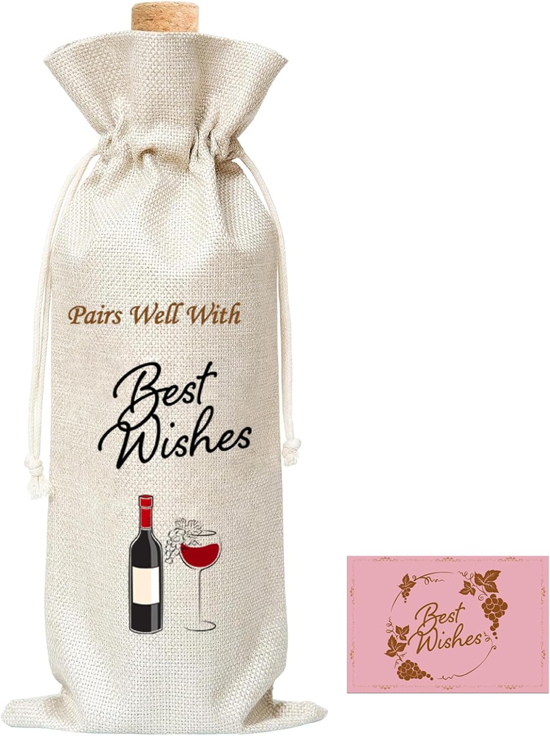 GALOFAY Wine Bag Gift Set, Personalized Print Words 'Pairs Well With Best Wishes‘ Wine Gifts Bag and Gift Card Sets for Engagement, Wedding, Birthday, Retirement, and Thank You Party Wine Decoration