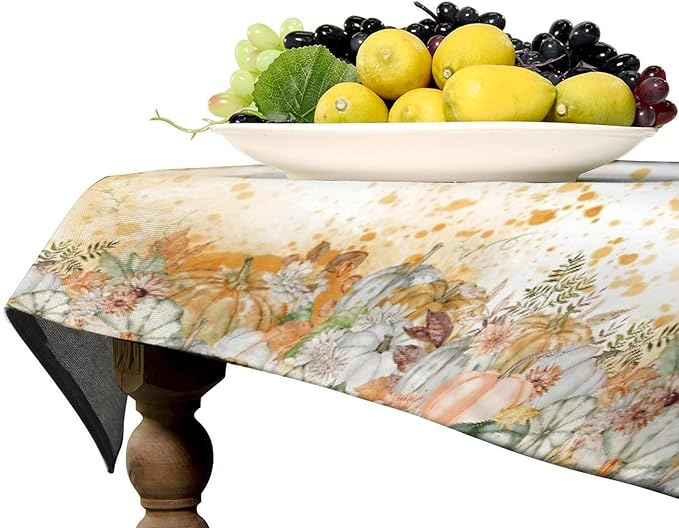 YCness Fall Tablecloth Thanksgiving Autumn Harvest Orange Watercolor Pumpkin Leaves Table Cover for Party Picnic Dinner Decor 55x55 Inch Rectangle