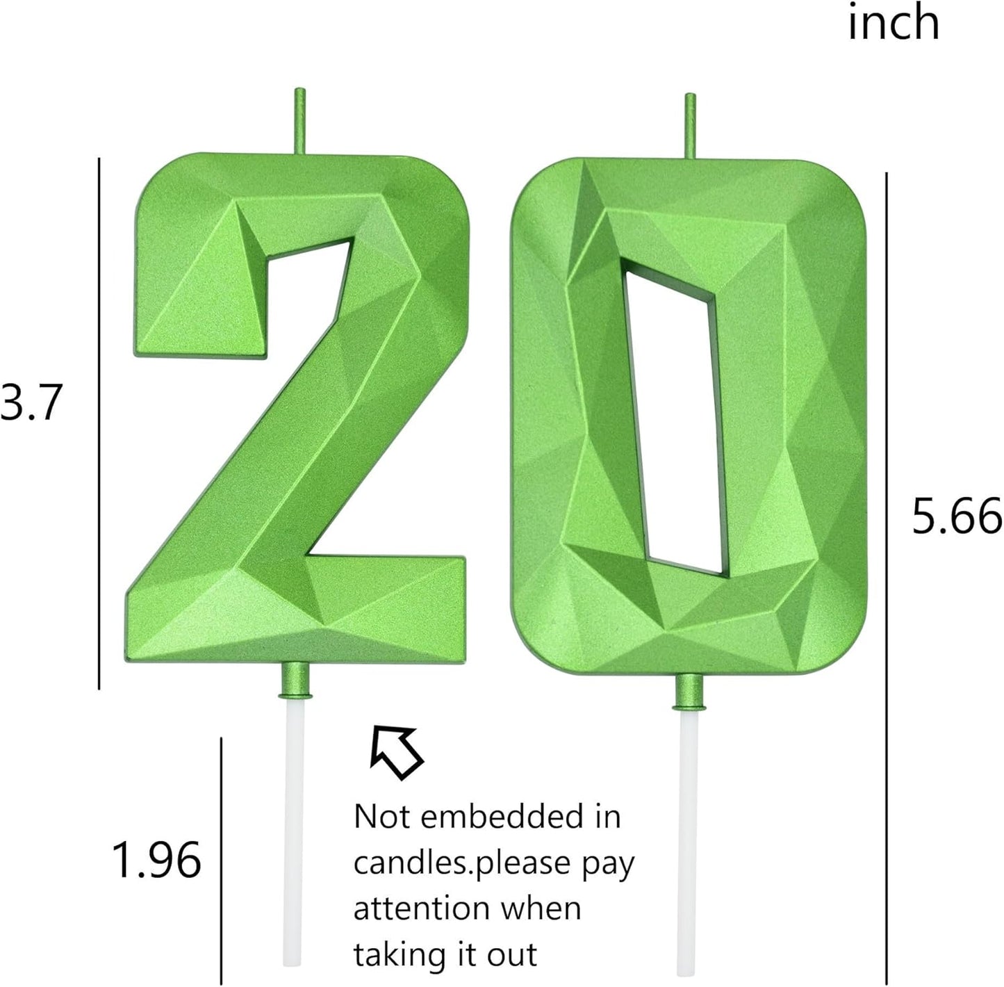 DERVENTA Birthday Candle Big Number 3D Green 3.7 inch Party Celebration Anniversary Decoration Cake Topper 1 Piece (Number 20 Green 3D)
