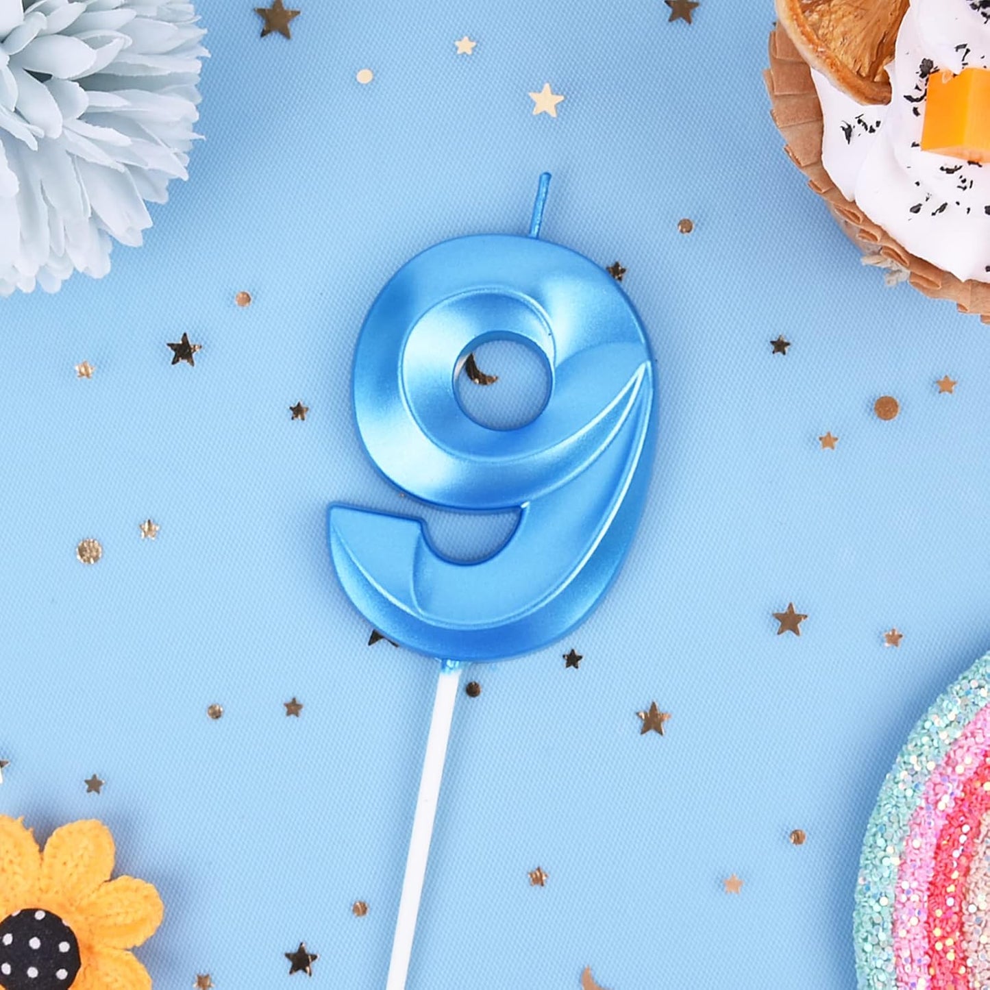 PHD CAKE 2.76 Inch Diamond Blue 9 Number Birthday Candles, Blue Number Candles, Cake Number Candles, Party Celebration