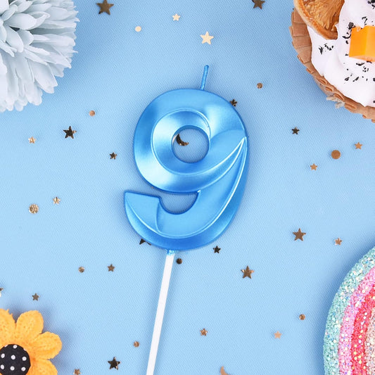 PHD CAKE 2.76 Inch Diamond Blue 9 Number Birthday Candles, Blue Number Candles, Cake Number Candles, Party Celebration