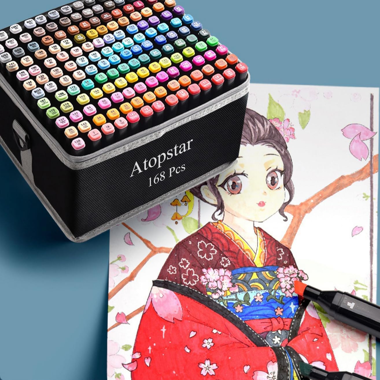 168 Colors Alcohol Markers Artist Drawing Dual Tip Marker Pen for Adult Coloring Painting Supplies Perfect for Kids Boys Girls Students Adult(168 Black Shell)
