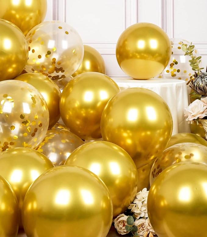 SUWEN Metallic Gold Balloons and Confetti Balloons Set 47PCS Latex Helium Chrome Gold Balloon for Birthday Graduation Anniversary Party Decorations