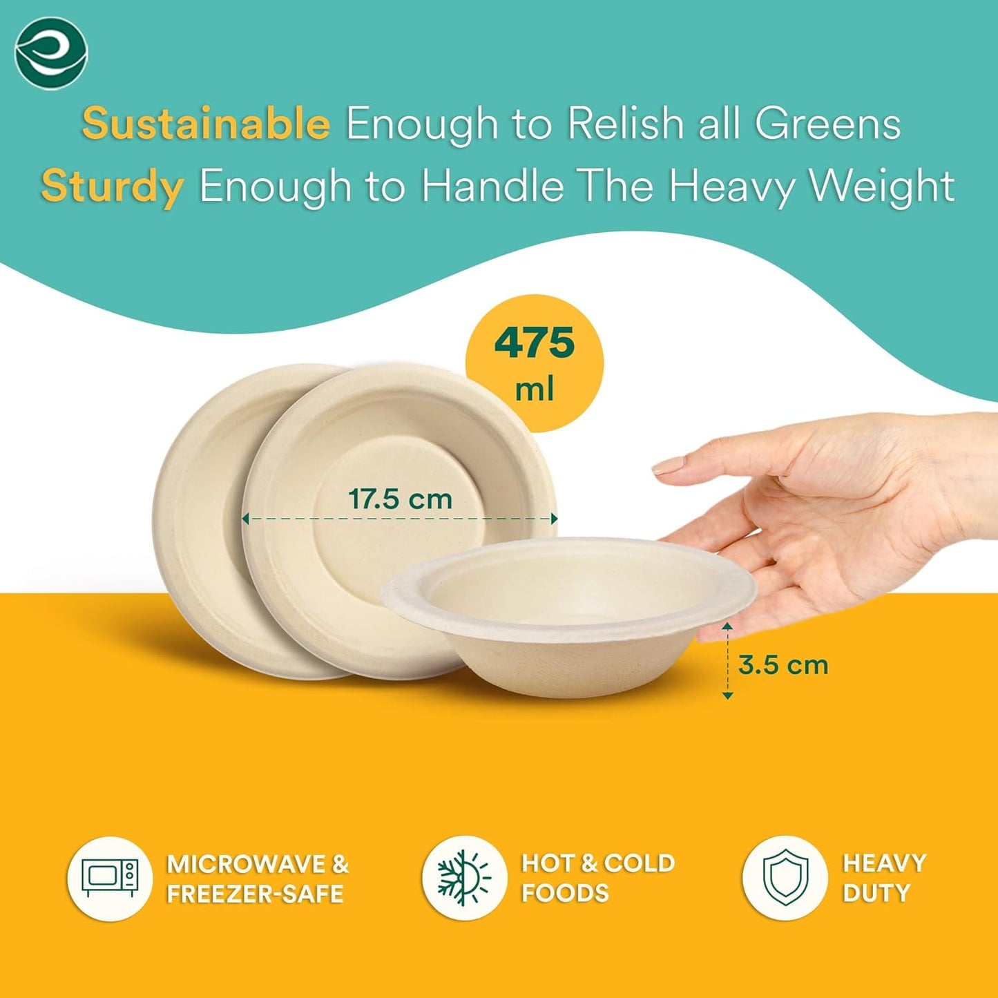 ECO SOUL 100% Compostable 16 Oz Soup Bowls [50-Pack] Disposable dessert bowls I Heavy duty paper bowl I Eco-friendly salad bowl I Biodegradable large Bowls