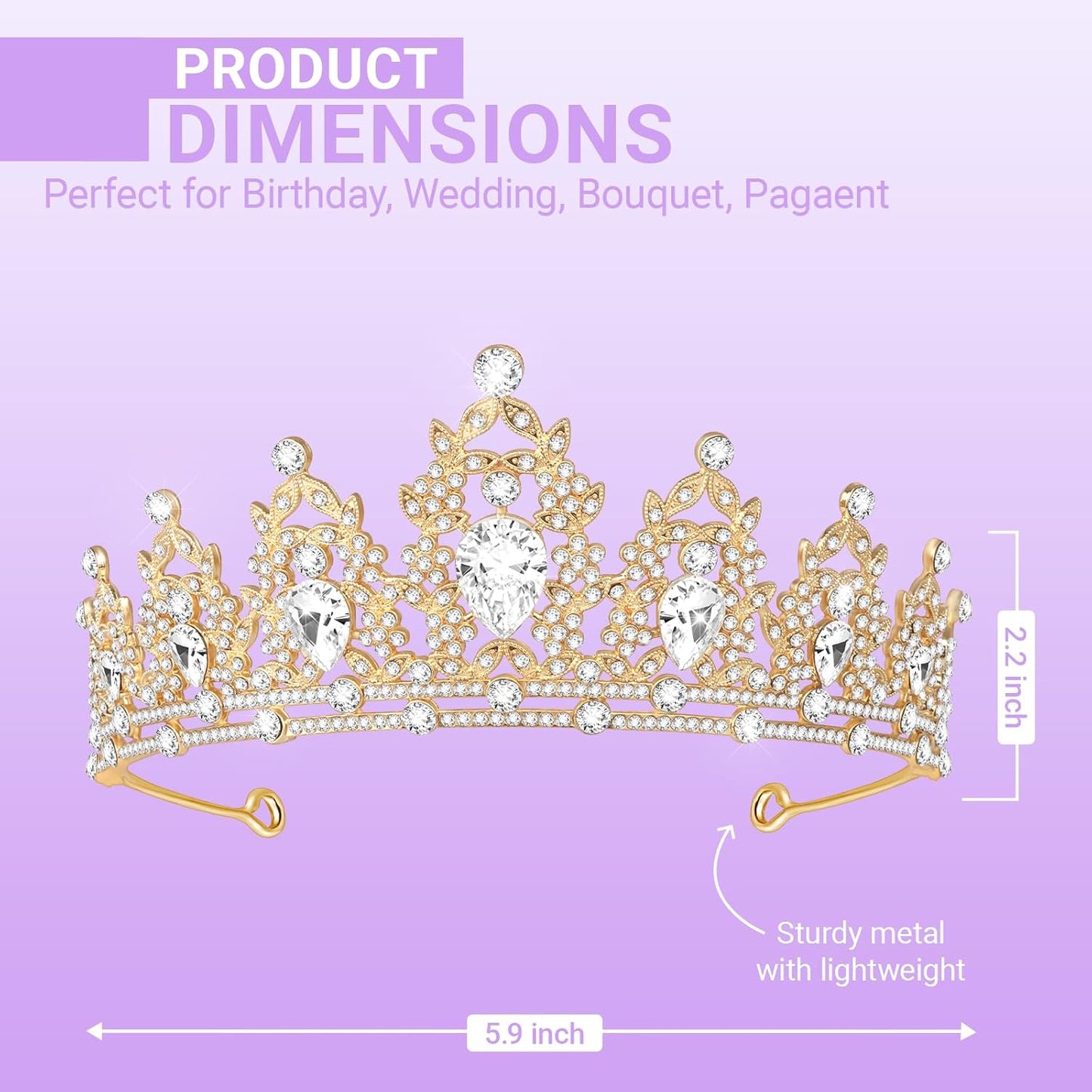 Tiara Crown for Women, Queen Tiara for Birthday Prom Bridal Party Custome Gold