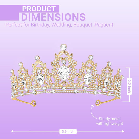 Tiara Crown for Women, Queen Tiara for Birthday Prom Bridal Party Custome Gold