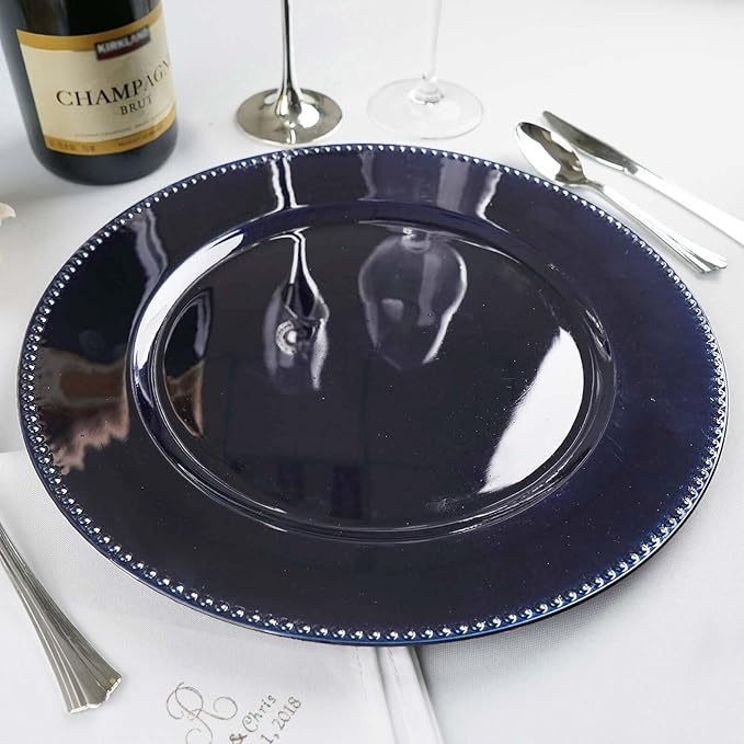 Efavormart 12 pcs 13" Navy Blue Beaded Round Charger Plates for Tabletop Decor Holiday Wedding Catering Event Decoration