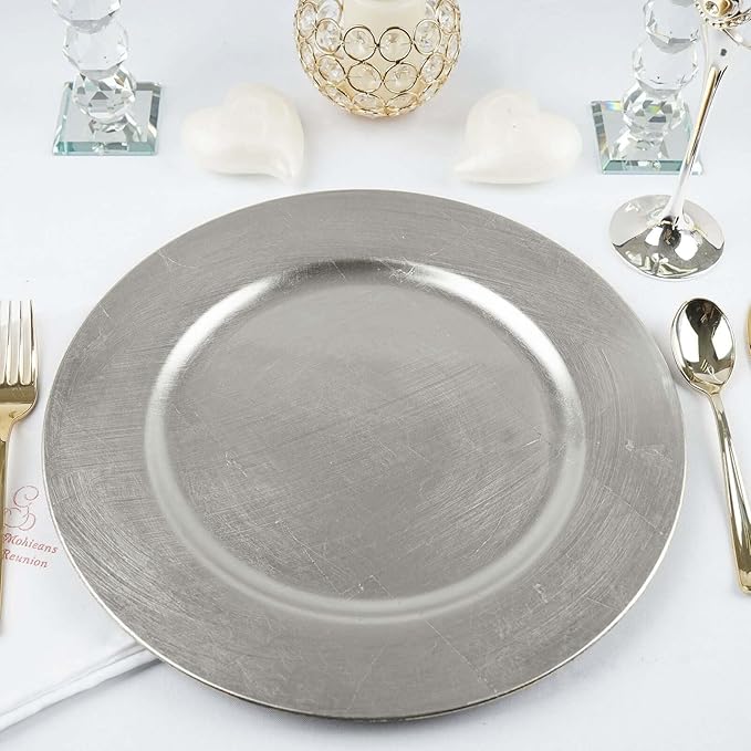 Efavormart 12 pcs 13" Silver Round Charger Plate Dinner Chargers for Tabletop Decor Holiday Wedding Catering Event Decoration