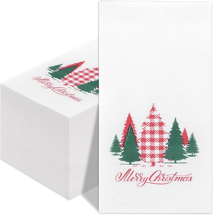 Supernal 100pcs Christmas Disposable Paper Napkins, Linen Like Holiday Napkins Design by Red and Green Xmas Tree, Christmas Guests Napkins Hand Towels for Kitchen Bathroom Parties Dinners