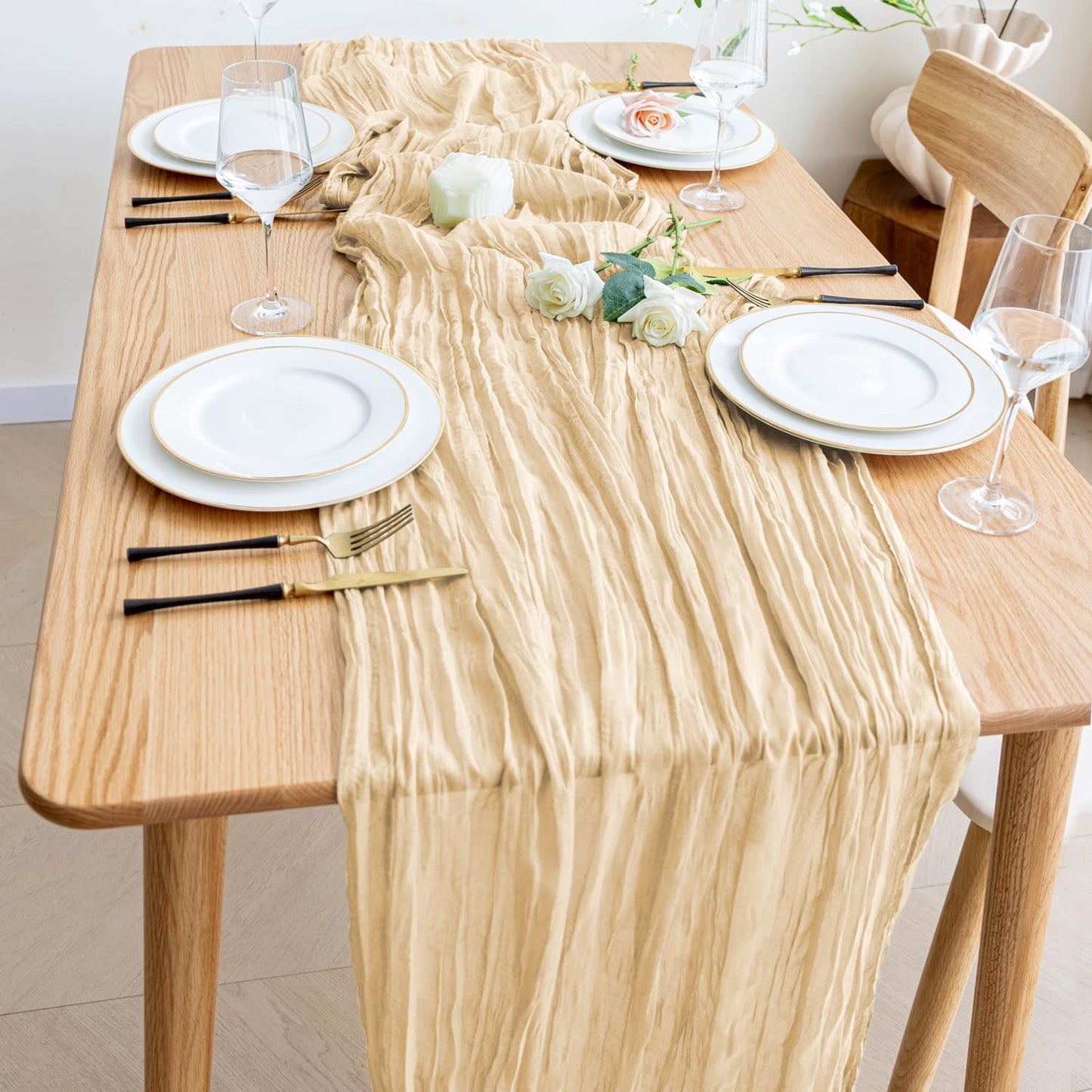 Wokceer Cheesecloth Table Runner 6Pack 10FT Sand Christmas Gauze Cheese Cloth Table Runner for Party Long Rustic Sheer Table Runners for Baby Bridal Shower Wedding Easter Table Decor