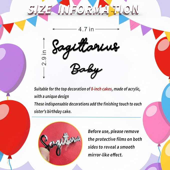 Libra Cake Topper – Zodiac Birthday Decoration for Libra Season, Horoscope Party Supplies for Baby or Adult Birthday (Sagittarius baby black)
