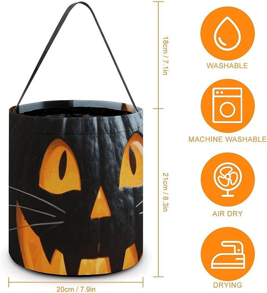 Halloween Candy Bucket - Halloween Black Cat Pumpkin Trick Or Treat Candy Bag, Gift Bag for Party Favor Supplies