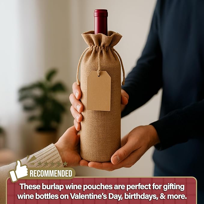 Mandala Crafts 14X6 Inch Plain Burlap Drawstring Gift Bags for Favors - 12 Long Linen Sacks Gift Pouches for Wine Bags