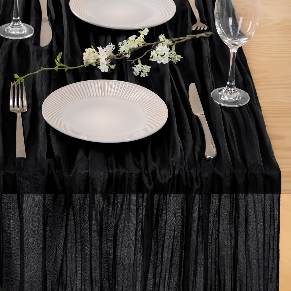 MLMC 3 Pack Black Halloween Table Runner 10ft Rustic Gauze Cheesecloth Table Runner 35x120 Inches Cheese Cloth Centerpiece for Fall Wedding Party Bridal Shower Anniversary Events Halloween Decor