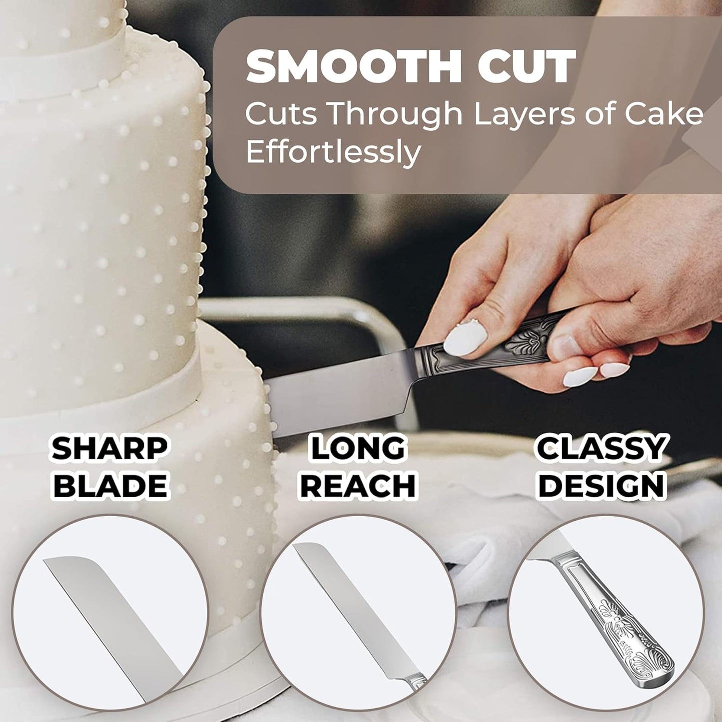 Orblue Wedding Cake Knife and Server Set - Premium, Beautifully Engraved Cutting Set - Elegant Keepsake for Newlyweds Black