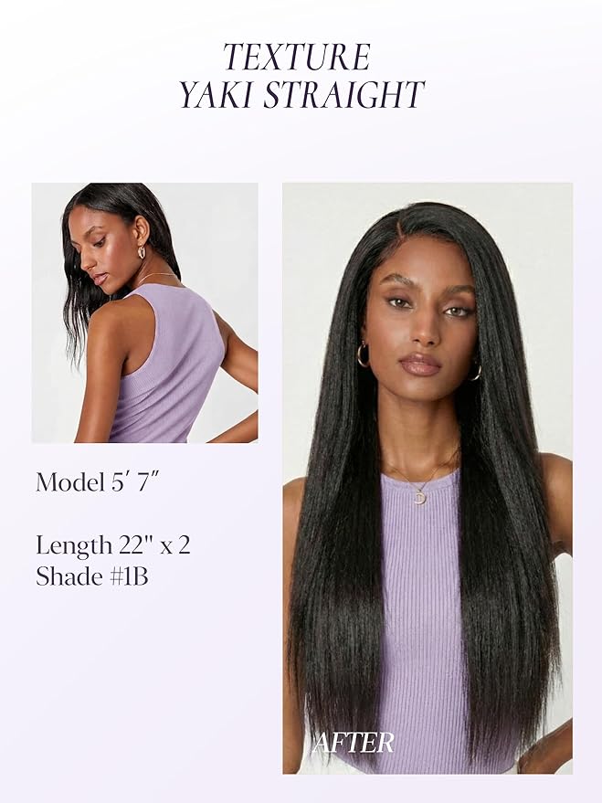 LUVME Clip in Hair Extensions Yaki Straight, Seamless 2 Pack 7PCS 100g, 14 Inch Real Human Hair, Natural Black, Thick Volume for Women Daily Wear & Party