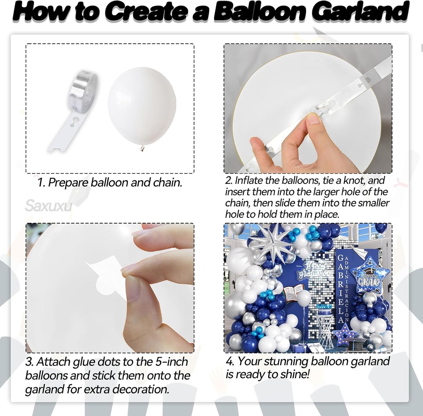 Blue and Silver Balloon Arch Kit, Blue Silver White Balloons Garland Kit, Star Foil Balloons Navy Metallic Blue Balloon For Graduation Birthday Anniversary Bachelorette Party Wedding Decoration
