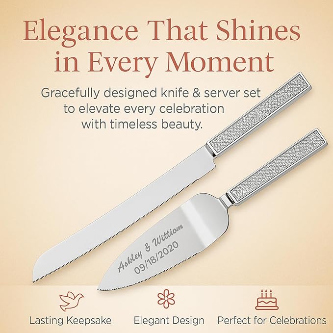 GIFTS INFINITY Personalized Wedding Cake Knife and Server Set with Engraving – Cake Cutting Utensil Set, Keepsake Gift for Wedding, Anniversary, Reception, Birthday & Other Occasions (2558)