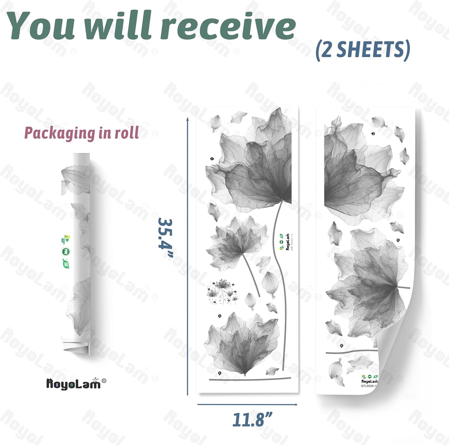 39.3'' x 32.6'' Huge Flower Petal Wall Decals Living Room Floral Wall Stickers Removable Peel and Stick Waterproof Wall Art Decor Stickers for Bedroom Bathroom Office (Gray)