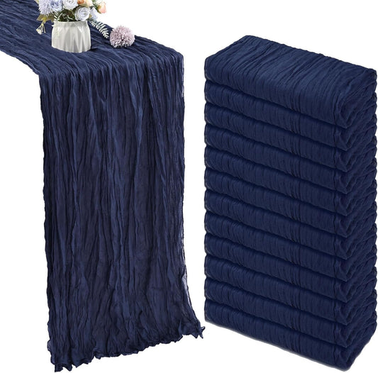 12 Pack 10FT Navy Blue Cheesecloth Table Runner 35x120 Inch Gauze Rustic Boho Table Runner Cheese Cloth for Wedding Decor Birthday Party Bridal Baby Shower Table Centerpiece Decoration