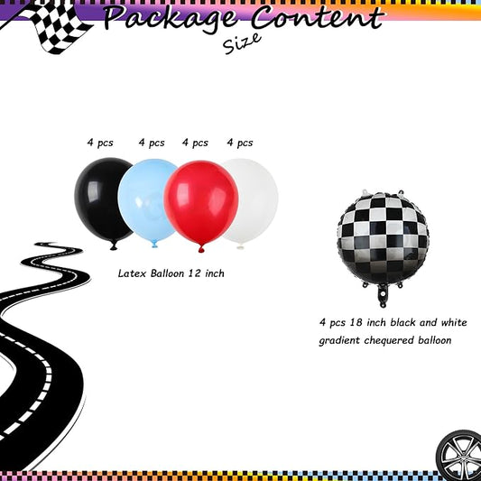Race Car Balloon Bundle 20 Pcs Checkered Balloons Latex Balloon Blue Red Black Boy One Happy 1st 2nd Vintage Fast One Two Fast Theme Race Car Birthday Party Decor Supplies Kit