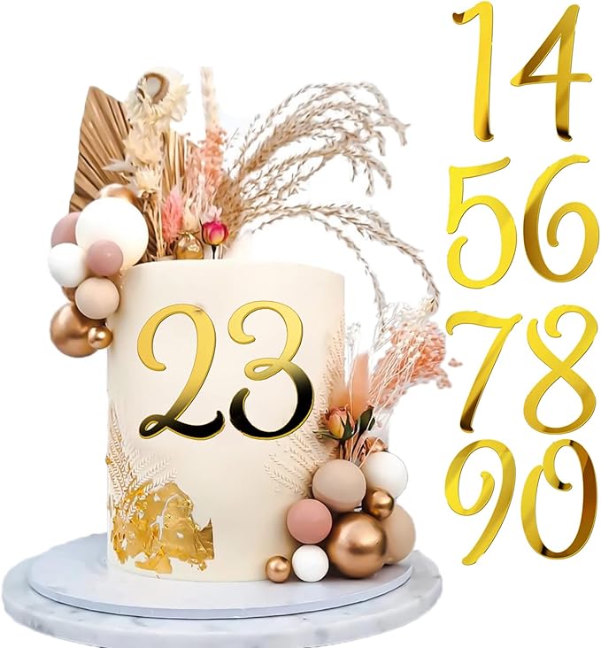 Large Acrylic Cake Numbers Topper, 3.5 inch 0-9 Numbers Happy Birthday Cake Topper Gold Acrylic Wedding Party Cupcake Toppers for Birthday Party Wedding Anniversary Decorations
