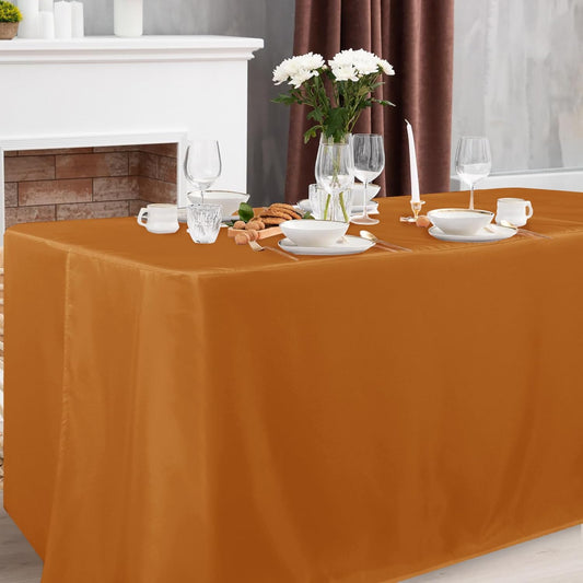 Obstal 2 Pack Table Clothes for 8 FT Rectangle Tables - Water Resistant Washable Fabric Polyester Rectangle Table Cover Protector for Wedding, Banquet and Trade Shows, 96L x 30W Inches, Bronze